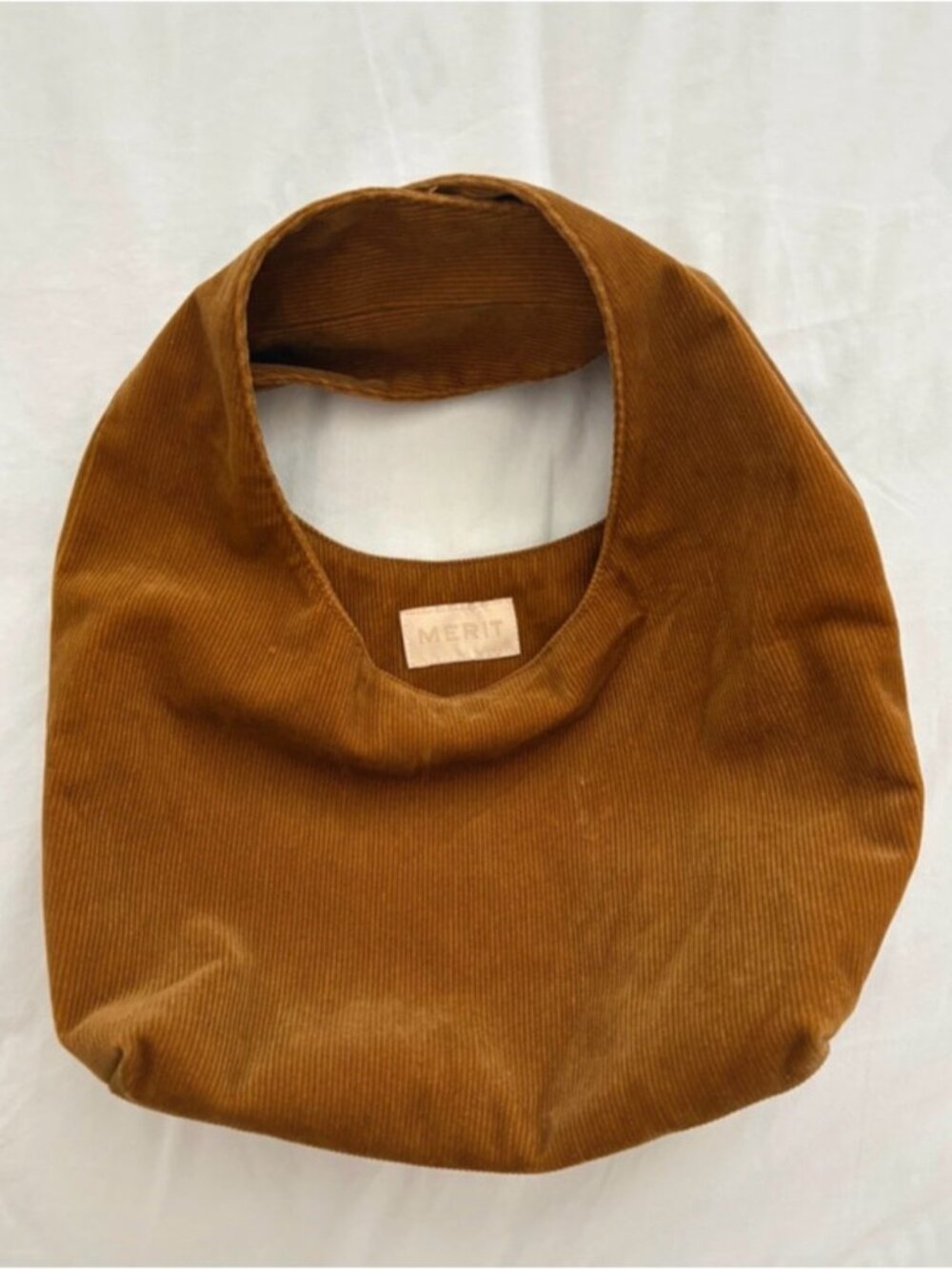 Merit Signature Cosmetic Bag Brown Corduroy Makeup Tie Top Carrying Case